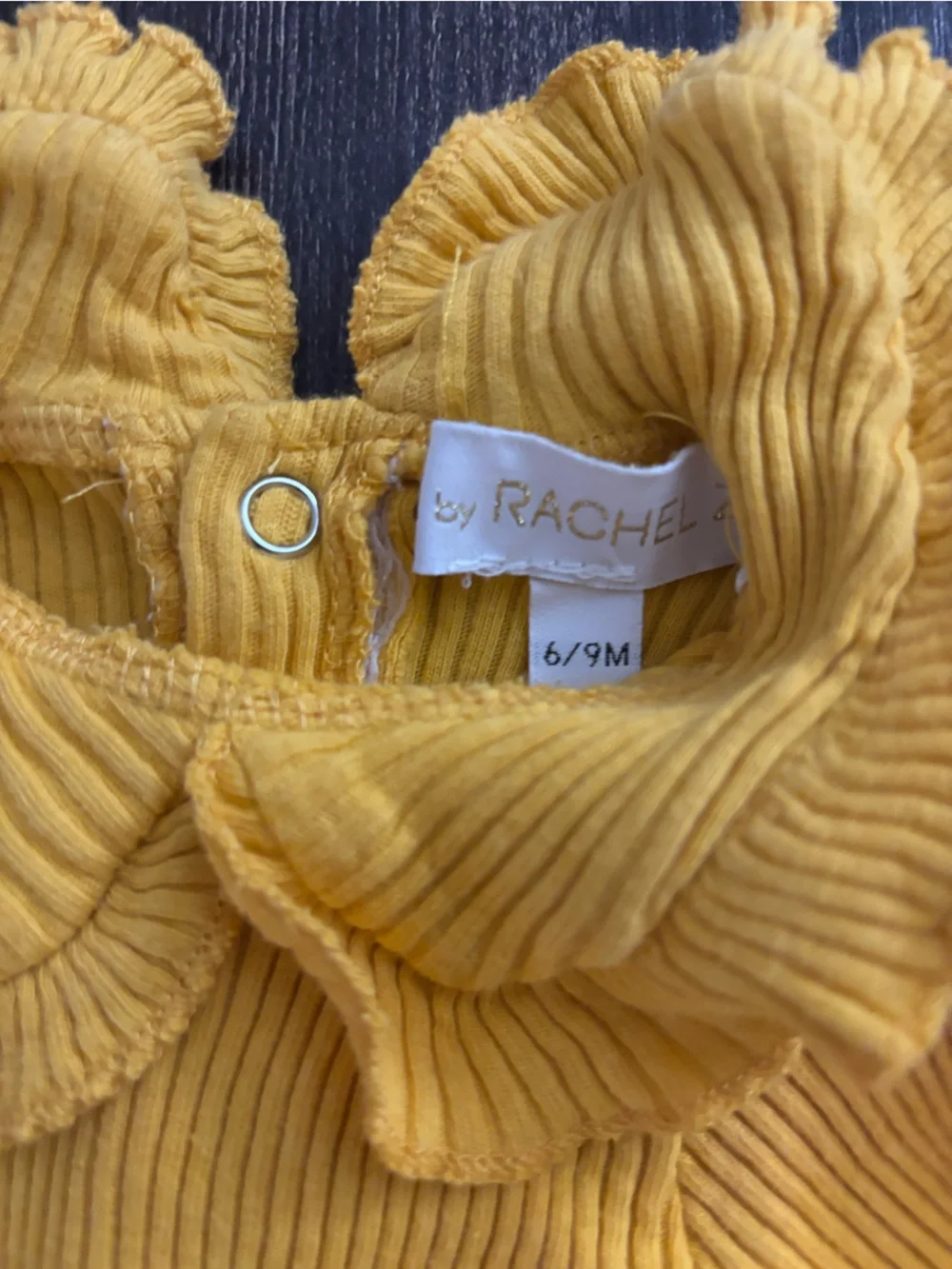 Ribbed Mustard Long-Sleeve Baby Bodysuit with Ruffle Neck